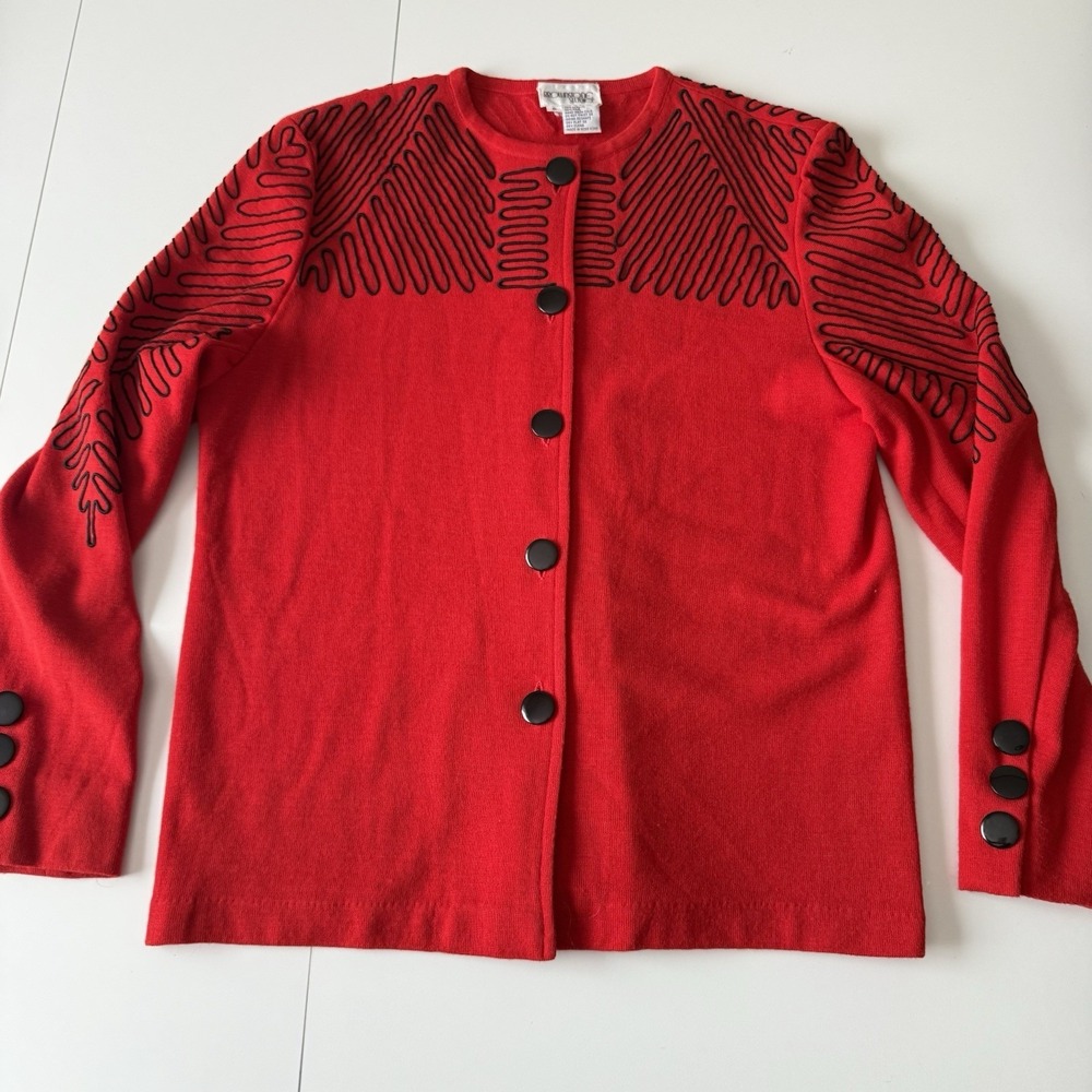 Vintage Brownstone Studio‎ Acrylic Wool Abstract Red Cardigan Sweater Women's 6